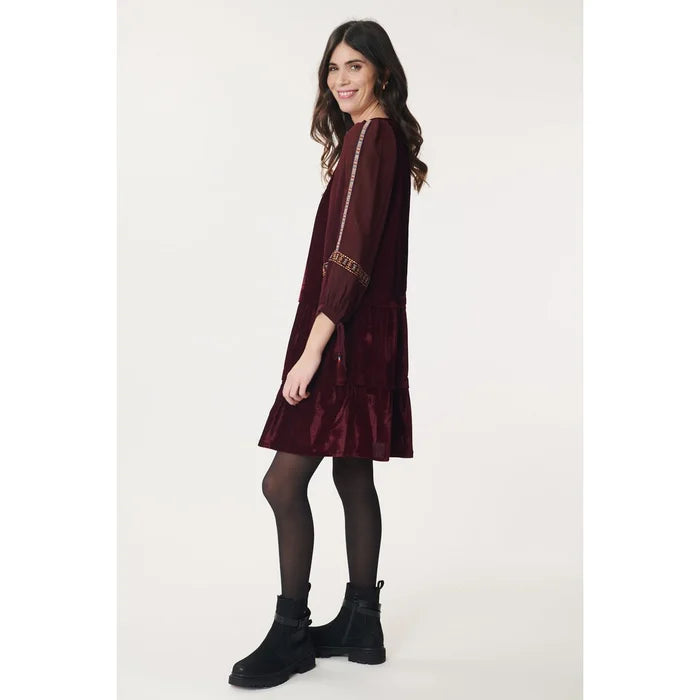 Delfina Embroidered Dress - Garnet