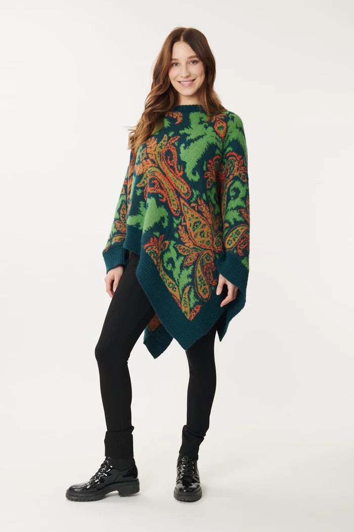 Jazz Paisley Poncho/Sweaters  - Forest Green