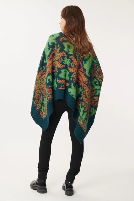 Jazz Paisley Poncho/Sweaters  - Forest Green