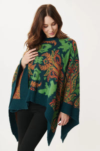 Jazz Paisley Poncho/Sweaters  - Forest Green