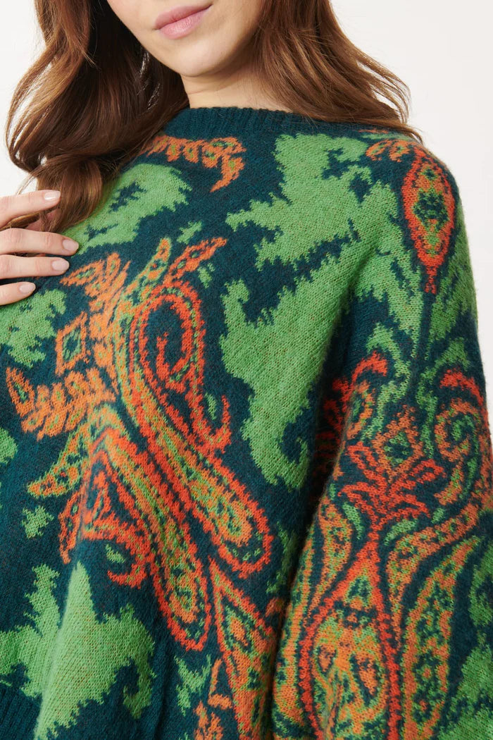 Jazz Paisley Poncho/Sweaters  - Forest Green