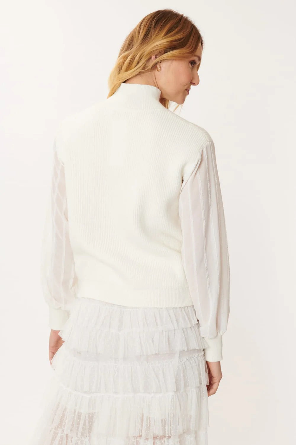 Josephine sheer sleeve Sweater-Cream