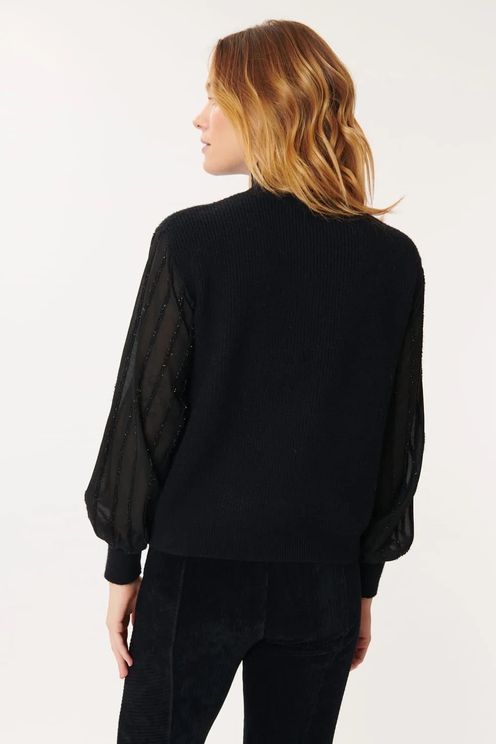 Josephine sheer sleeve Sweater-Black