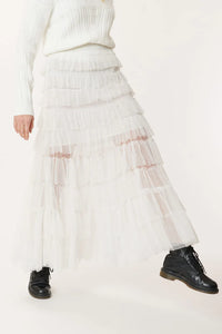 Elka Tiered Mesh Skirt - White