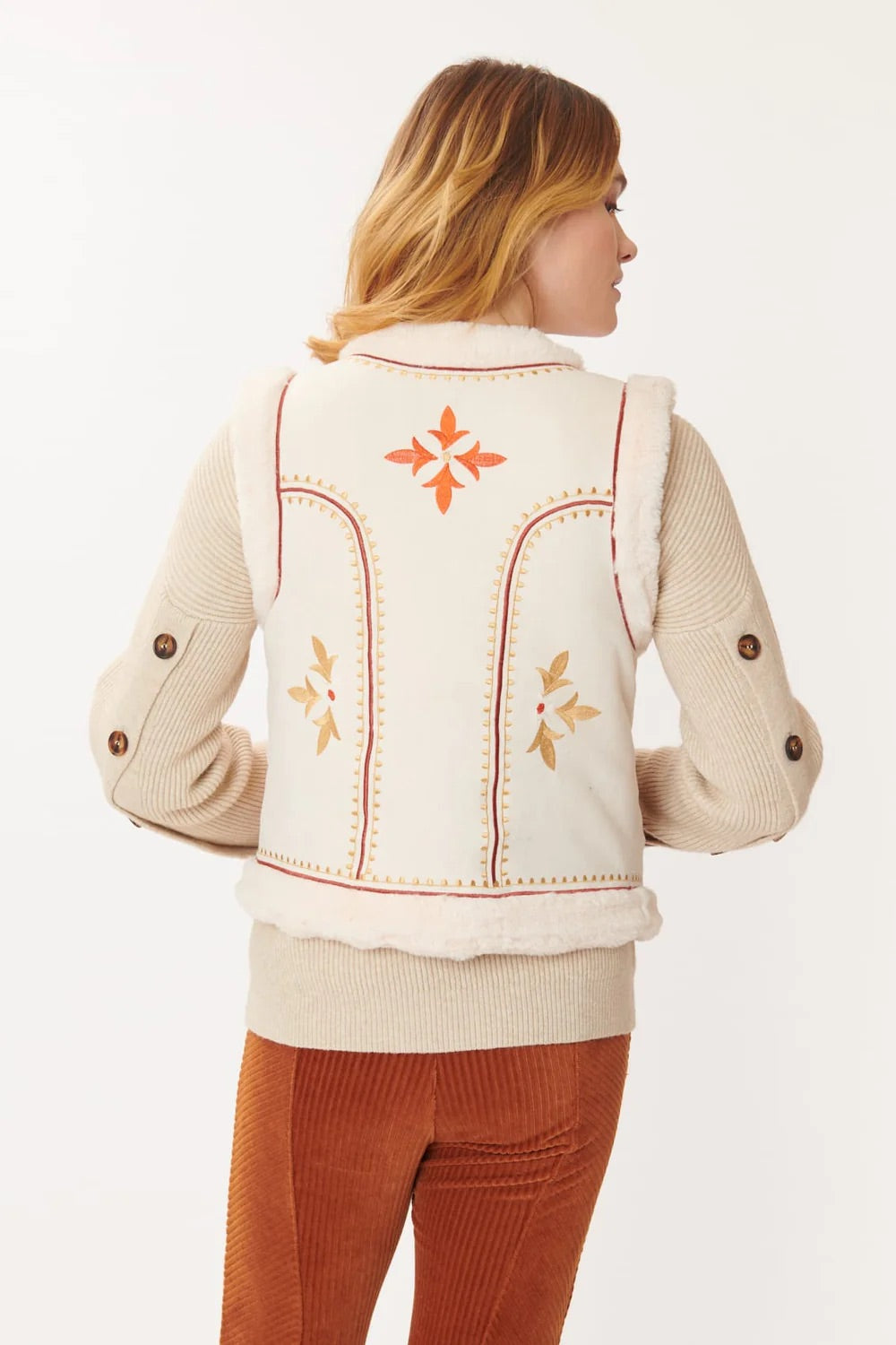 Gilet Embroidered Vest-Cream