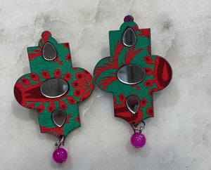 Mirror Acrylic Earrings w/Pink Drop, Green