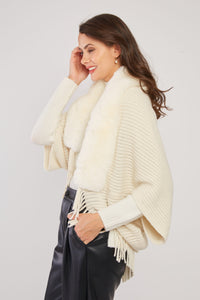 Nelly Faux Fur Shrug/Shawl  -Black