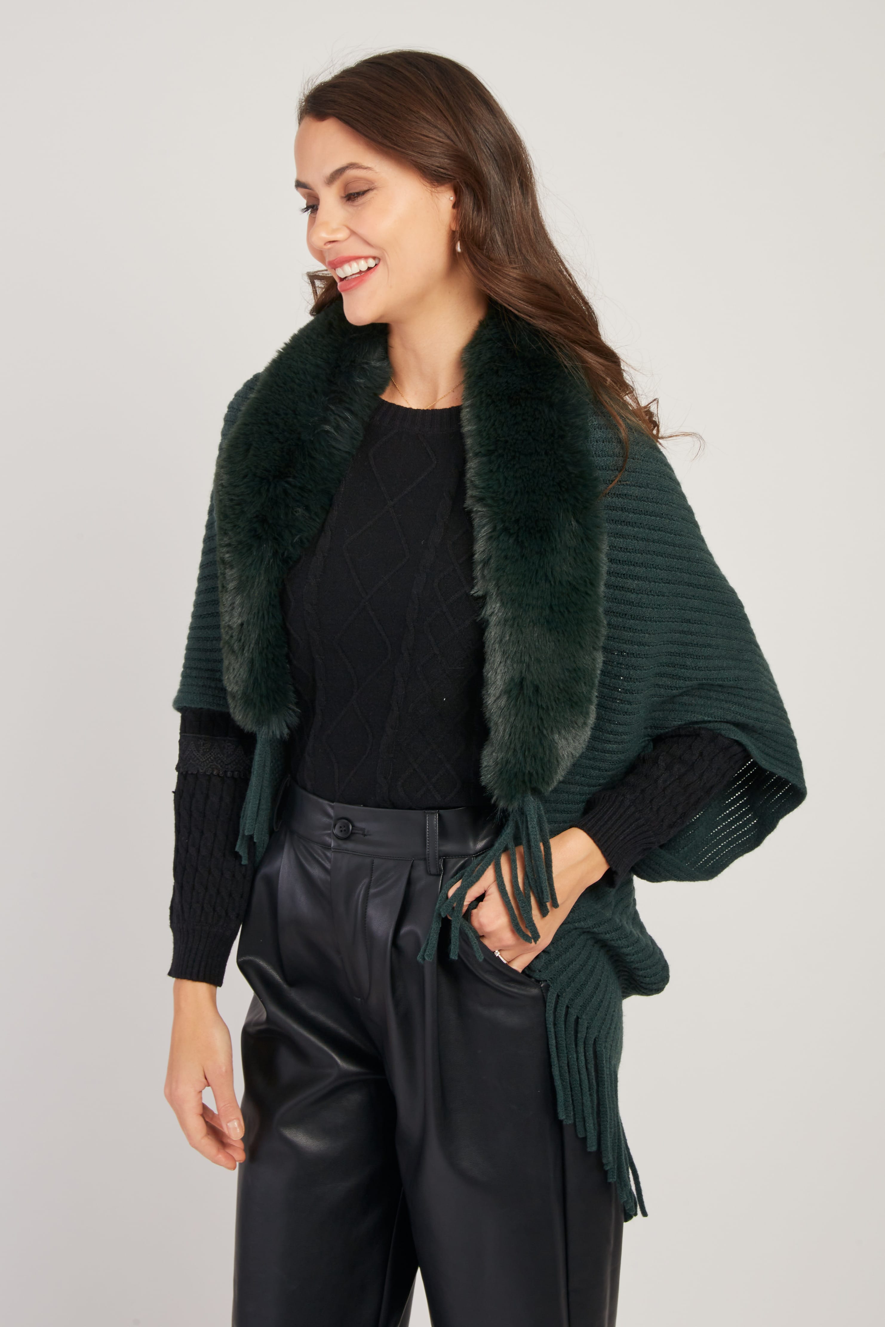 Nelly Faux Fur Shrug/Shawl  -Black