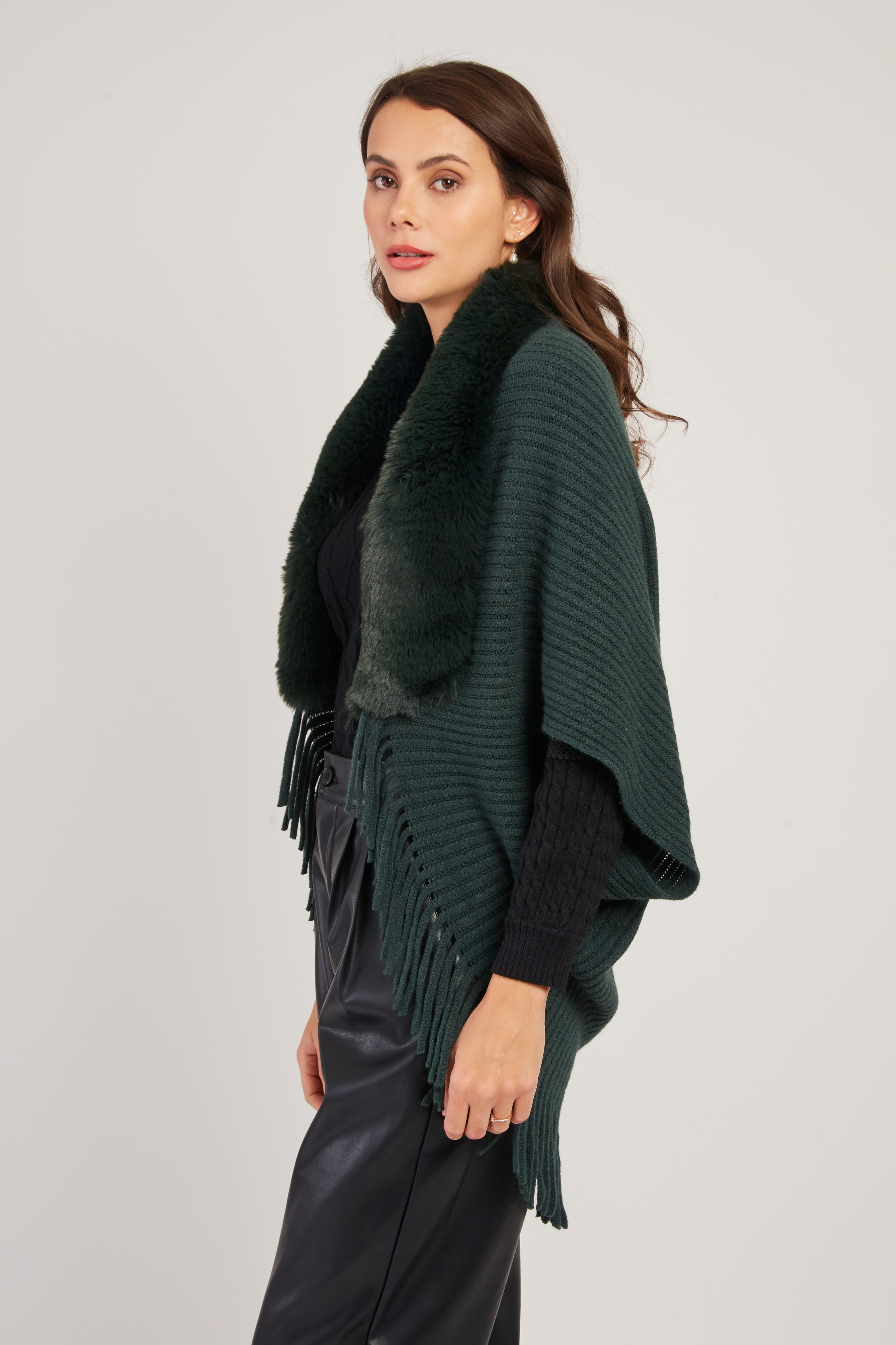 Nelly Faux Fur Shrug/Shawl  -Black