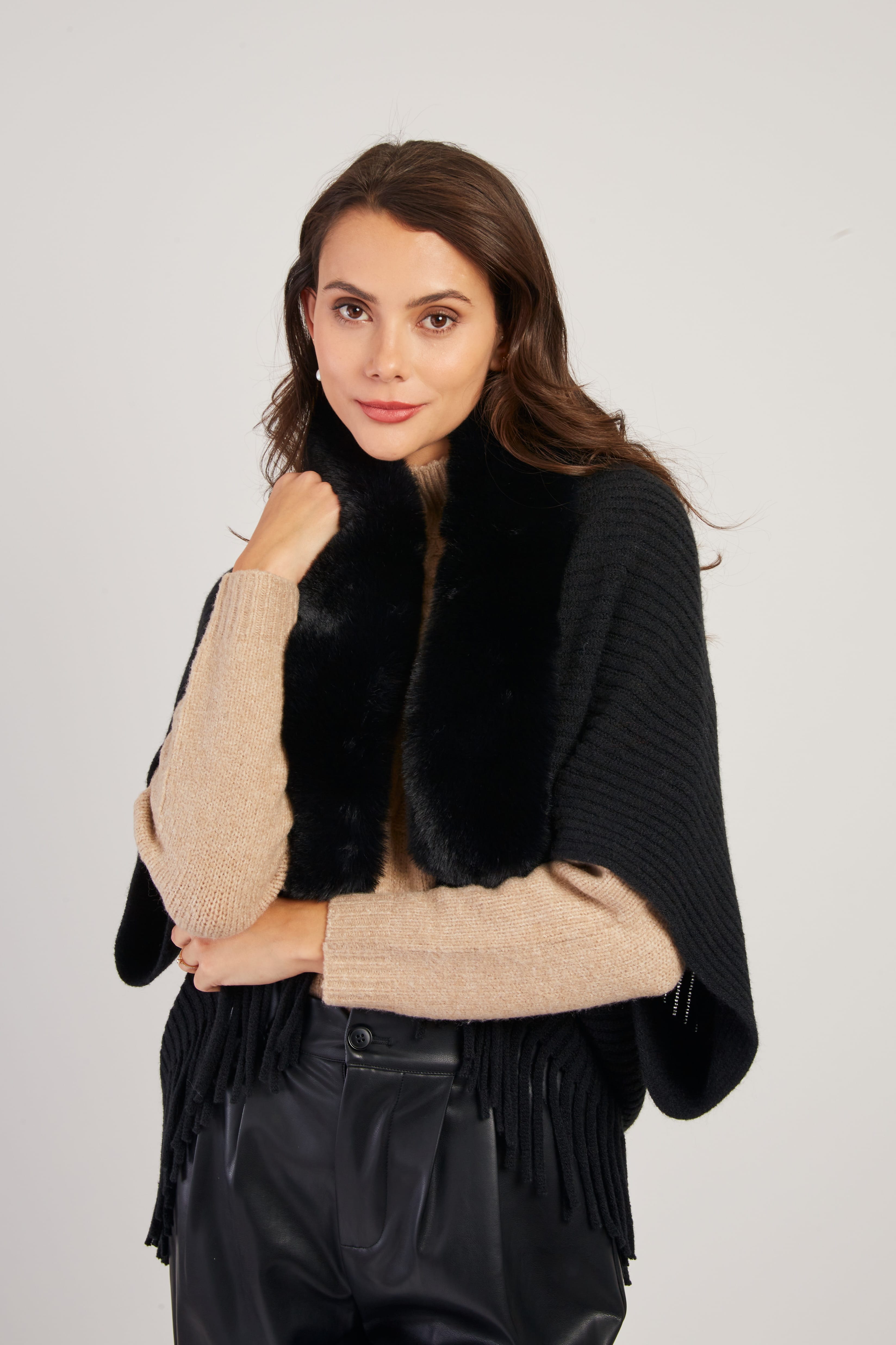 Nelly Faux Fur Shrug/Shawl  -Black