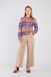 Tweed Button Front Jacket-Royal/Red
