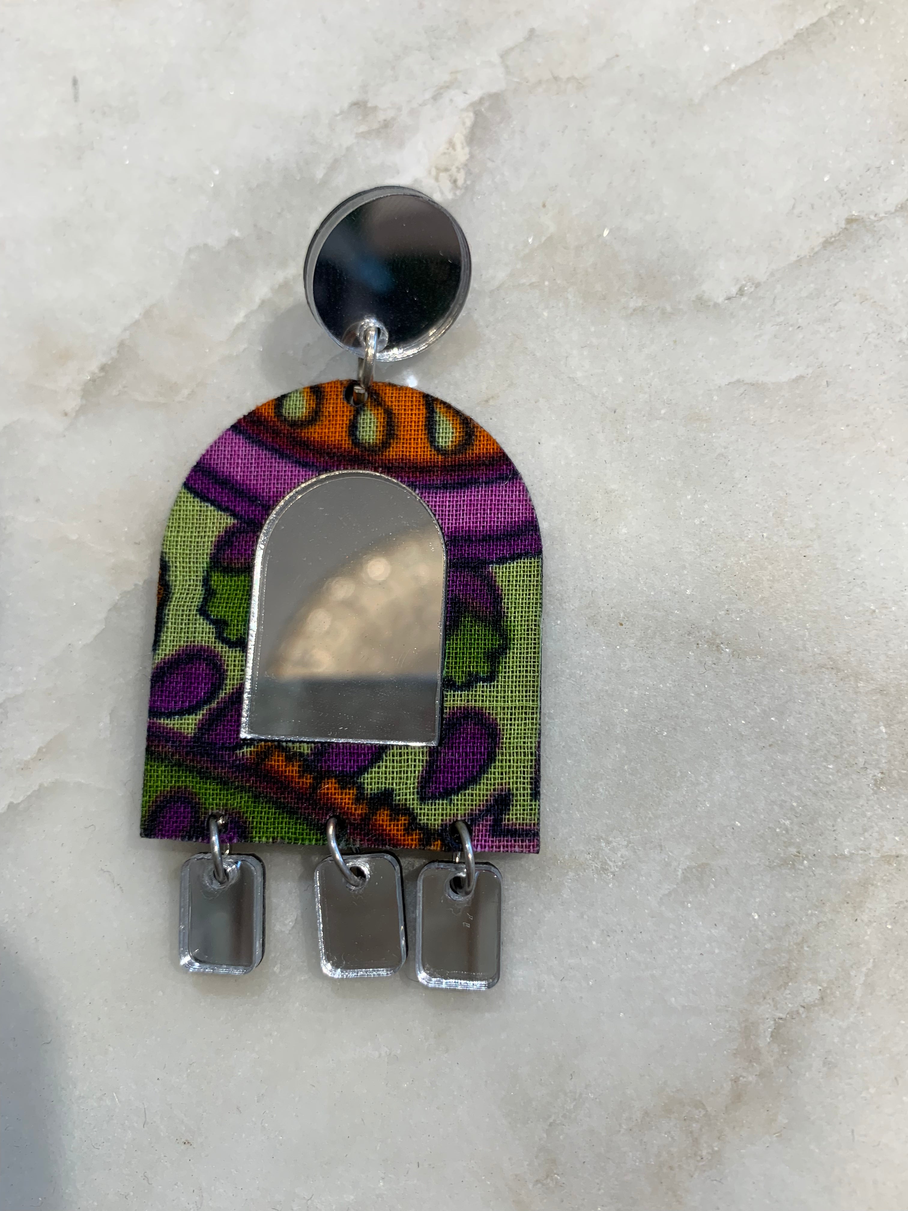 Mirror Acrylic Earrings w/Drops, Purple Multi