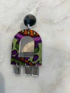 Mirror Acrylic Earrings w/Drops, Purple Multi