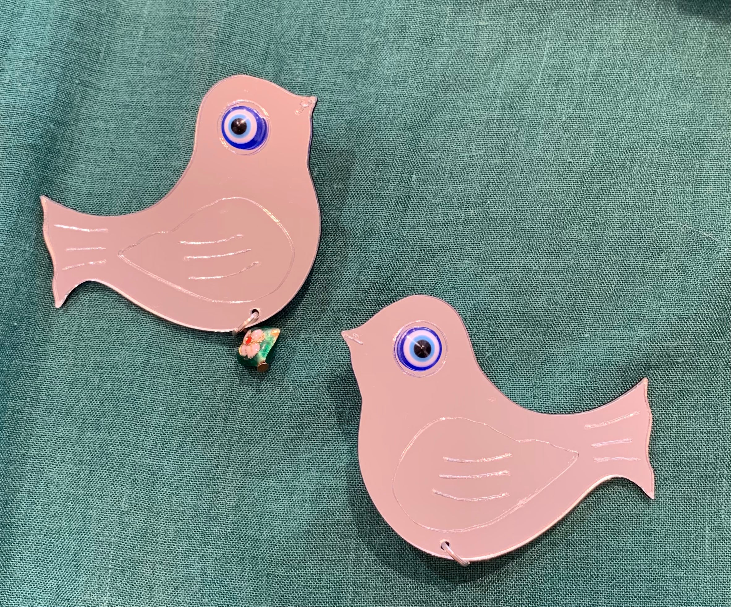 Mirror Bird  Earrings w/Evil Eye