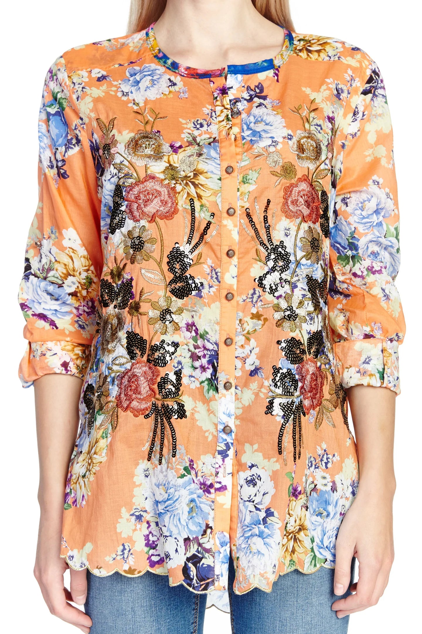 Claudine Agnes Shirt, Orange Floral