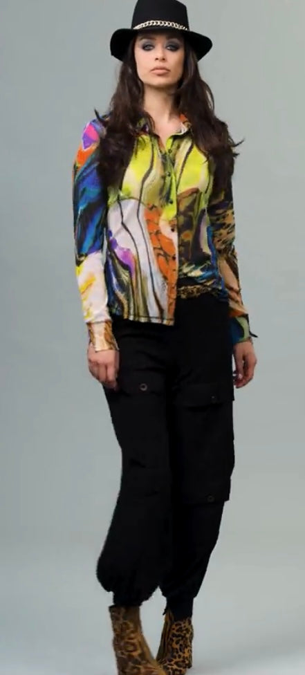 Abstract Mesh Cardigan Lime/Multi color