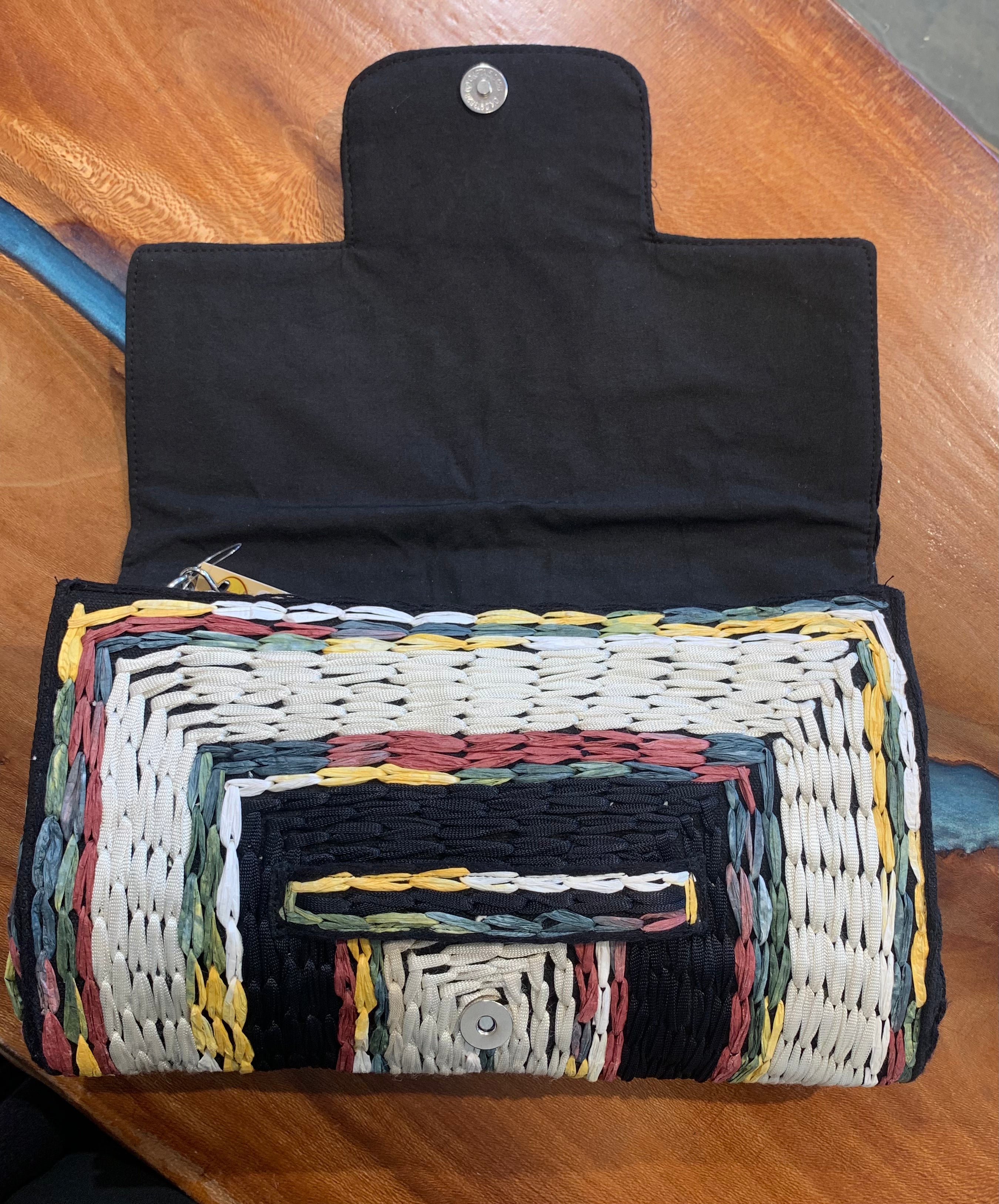 Woven Fabric Clutch, Blk Multi