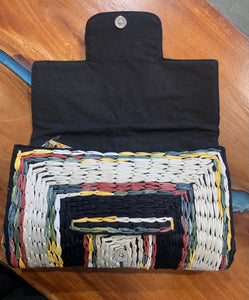 Woven Fabric Clutch, Blk Multi