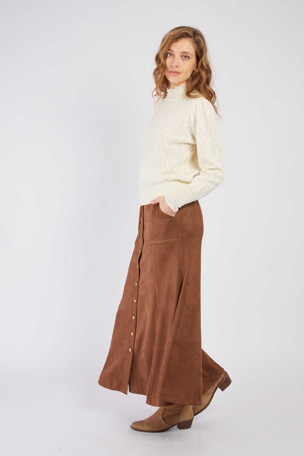Juliana Button Skirt- Camel