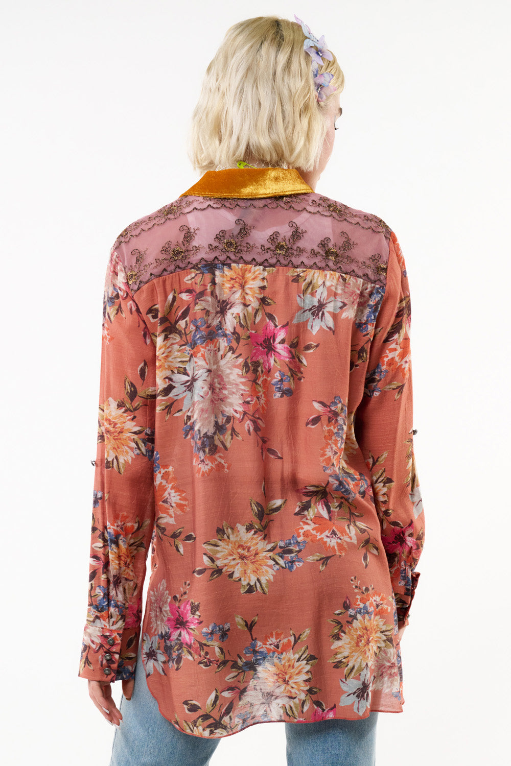 Gardenia Embroidered Shirt Rust