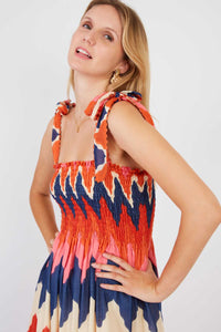 Petale Smock Dress, Coral  Multi