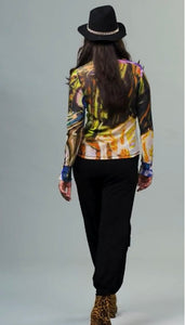 Abstract Mesh Cardigan Lime/Multi color