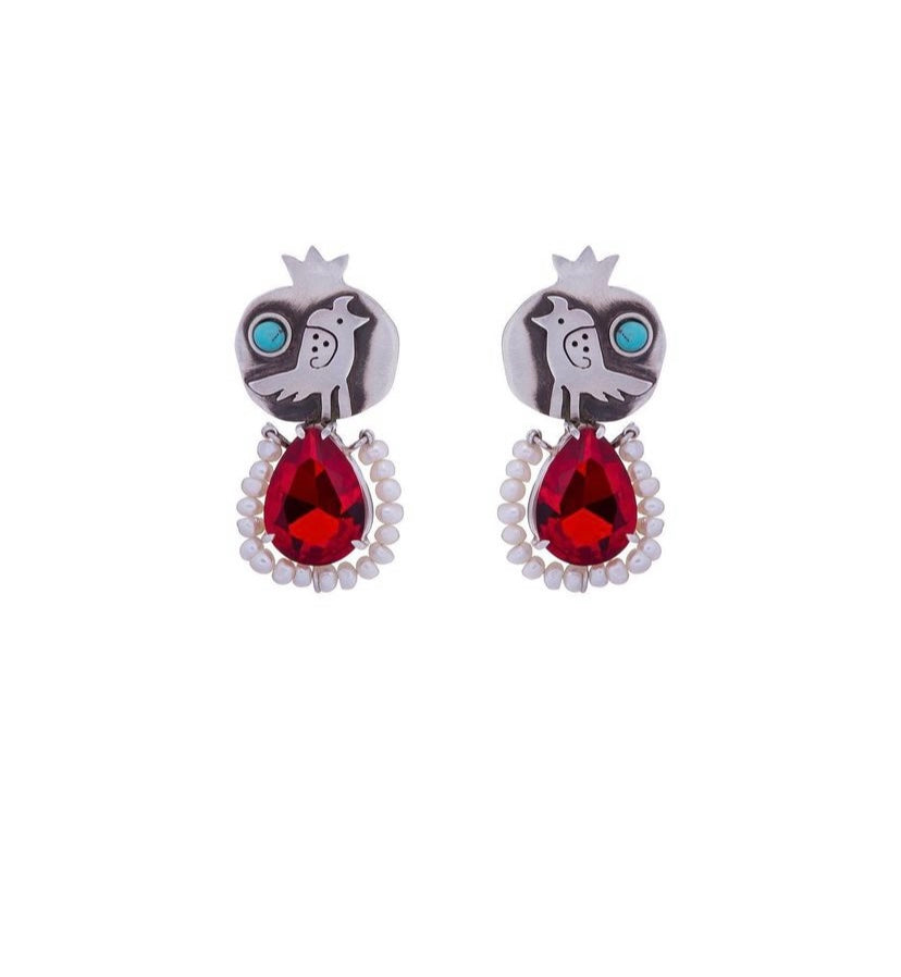 Pomegranate & Bird Earrings