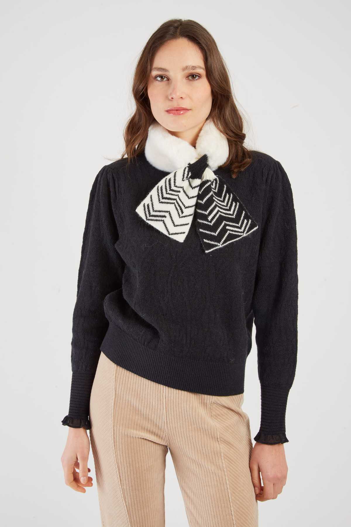 Lizbeth Faux Fur Scarf, White/Ecru