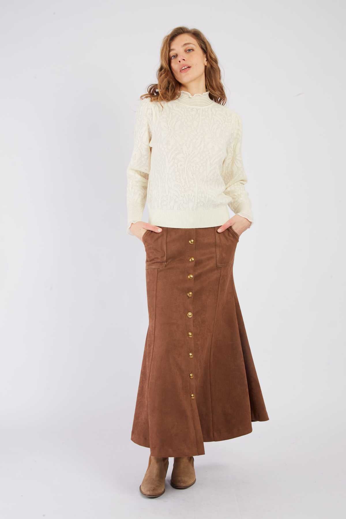 Juliana Button Skirt- Camel