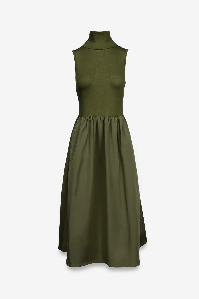 Mock Neck Sleeveless Dress, Olive