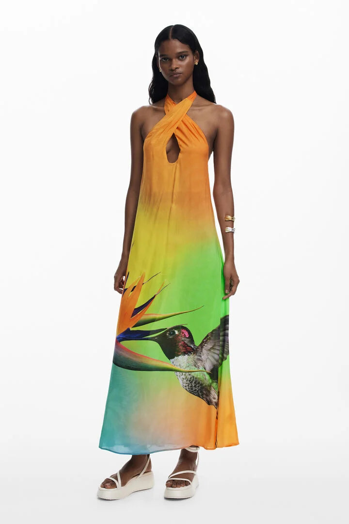 Colibri Halter Dress Orange Multi