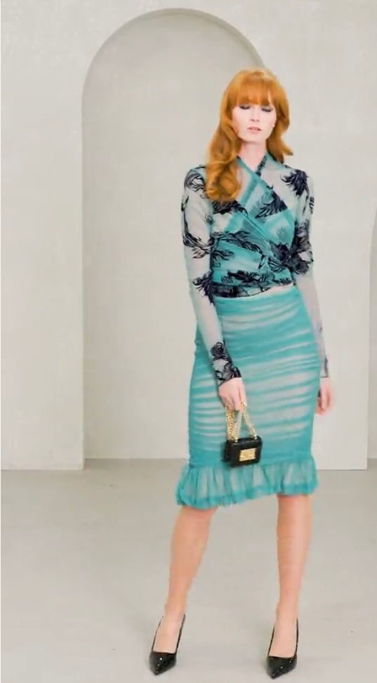Long Sleeveless Mesh Coverup, Floral Teal