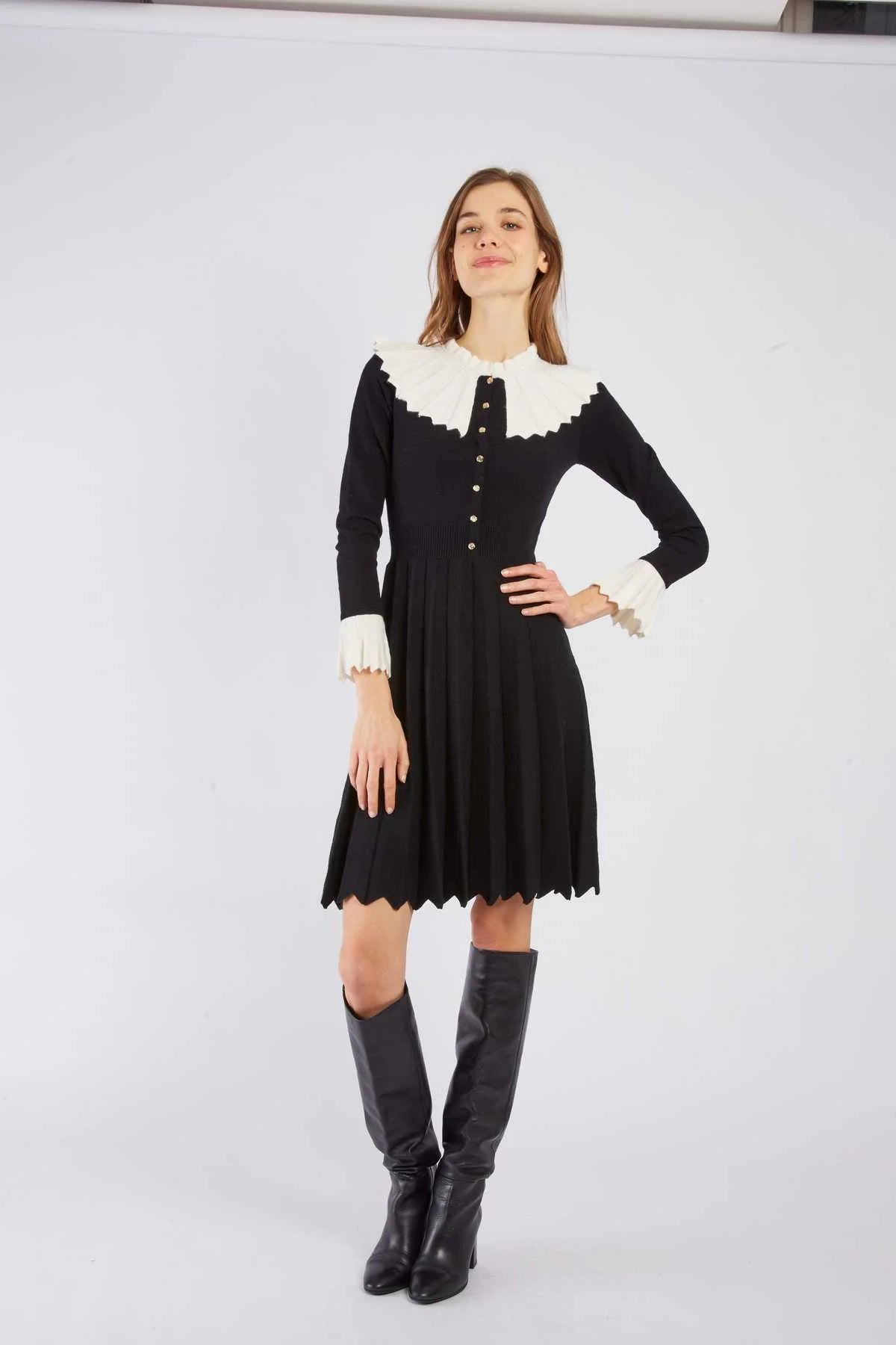 Carine Dress, Black/Off White