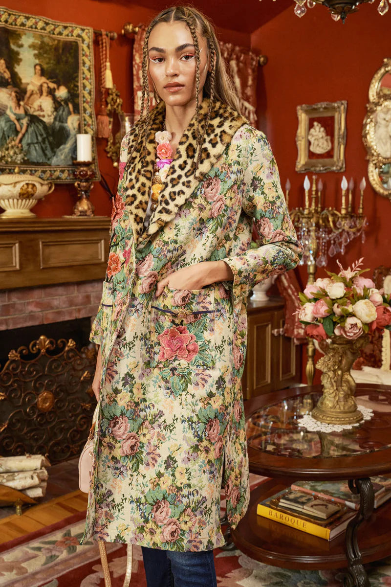 Aratta Floral jacquard button-up coat