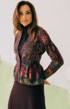 Jacquard Jacket/ Cardigan Floral Plum