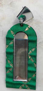 Acrylic Mirror Earrings w/Fabric, Green