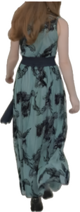 Long Sleeveless Mesh Dress, Floral Teal