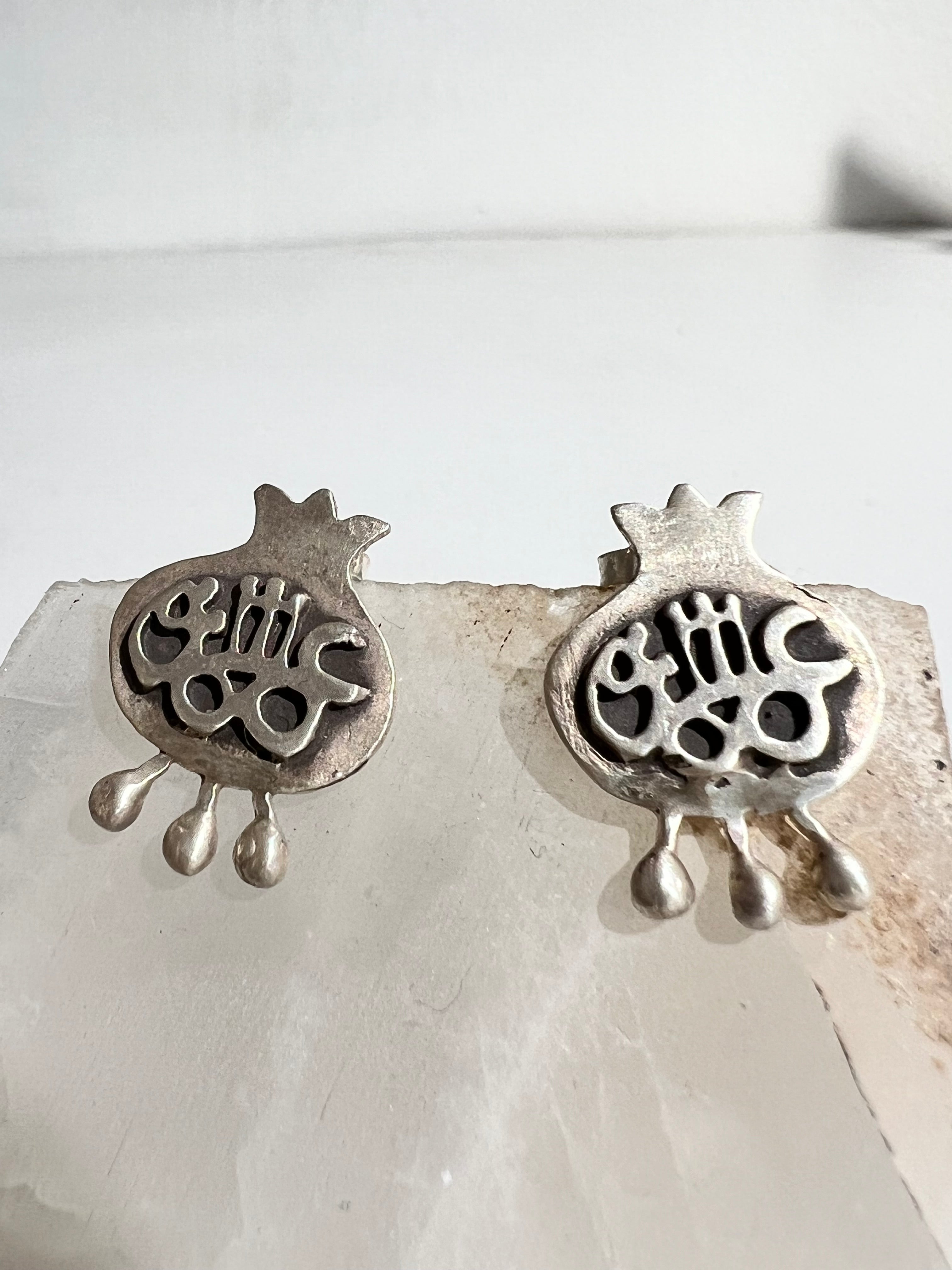 Silver Pomegranate Calligraphy Persian Earrings