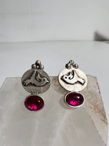 Silver Bird and Pink Stone Persian Earrings