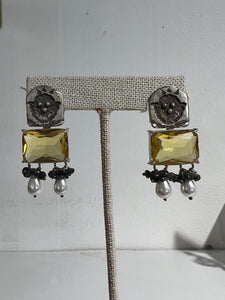 Persian Glass Square and Pearl Earrings