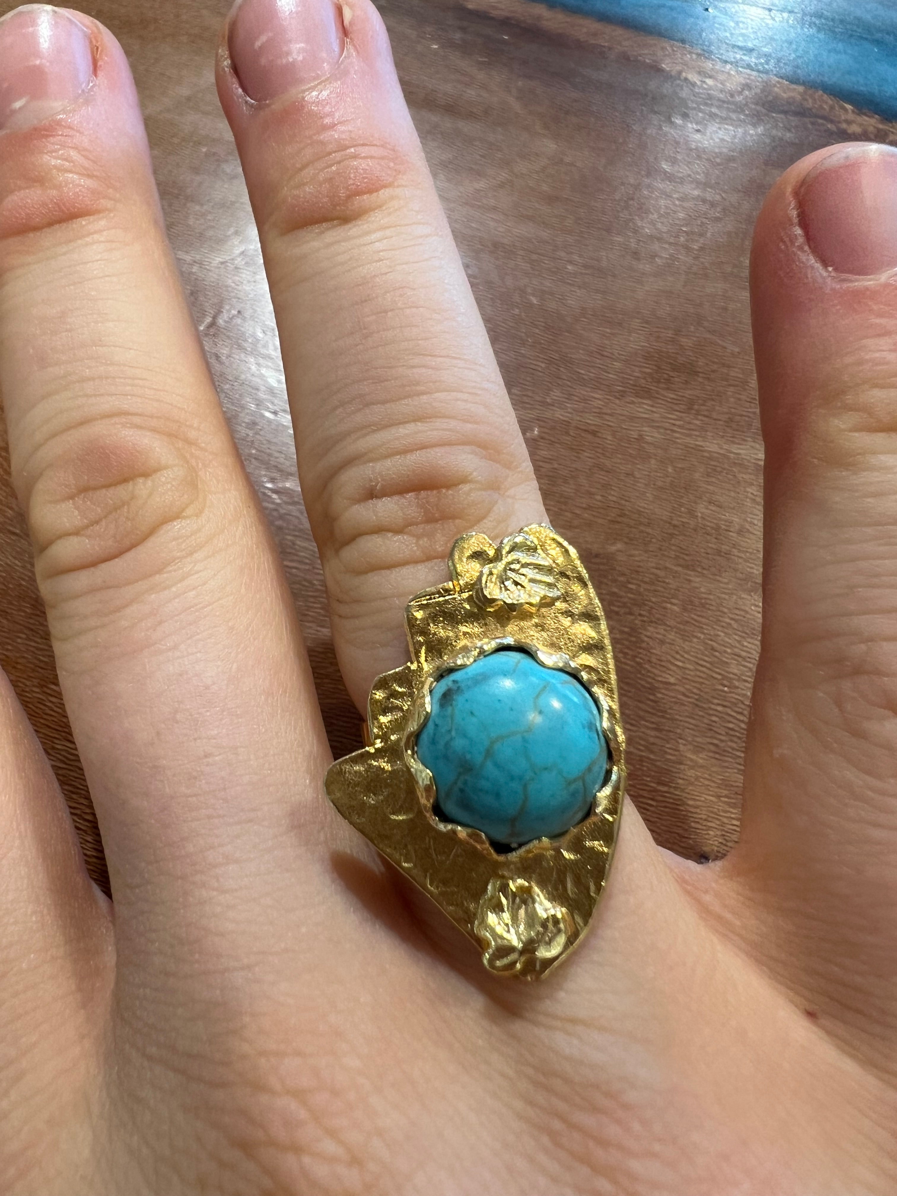 Gold and Turquoise Abstract Statement Ring