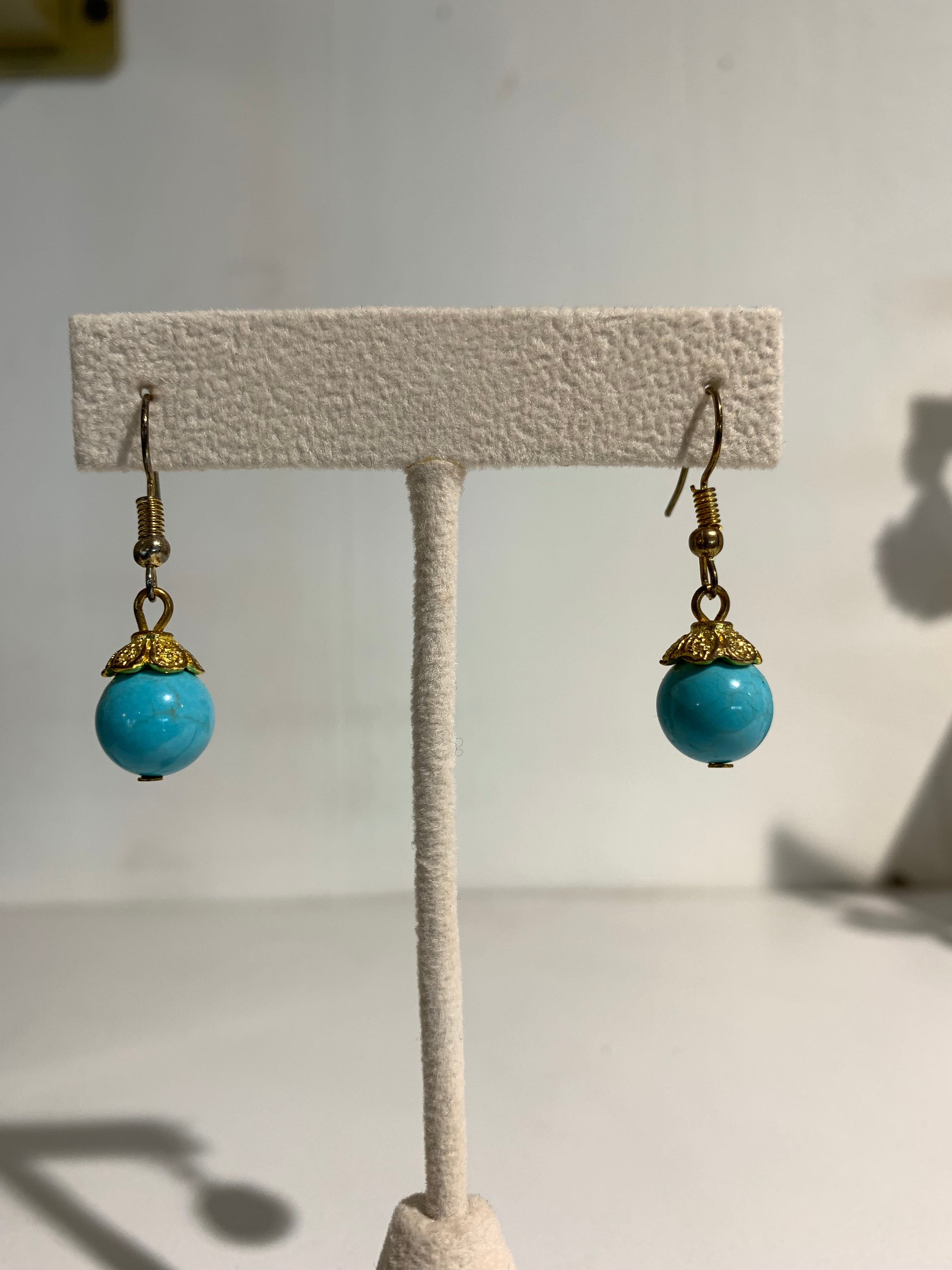 Gold and Turquoise Bead Earrings