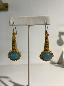 Gold and Blue Stone Earrings