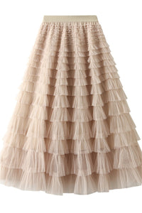 Multi layer Tulle Skirt-Nude