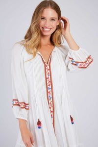 Christine Cotton Embroidered Dress -White