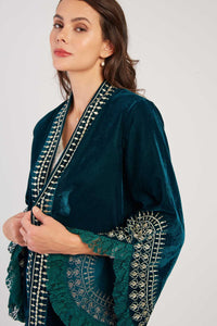 LouLou Embroidered  Velvet Jacket -Teal