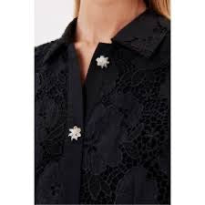 Ymane eyelet/lace shirt jacket- Black