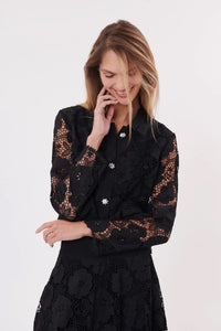 Ymane eyelet/lace shirt jacket- Black