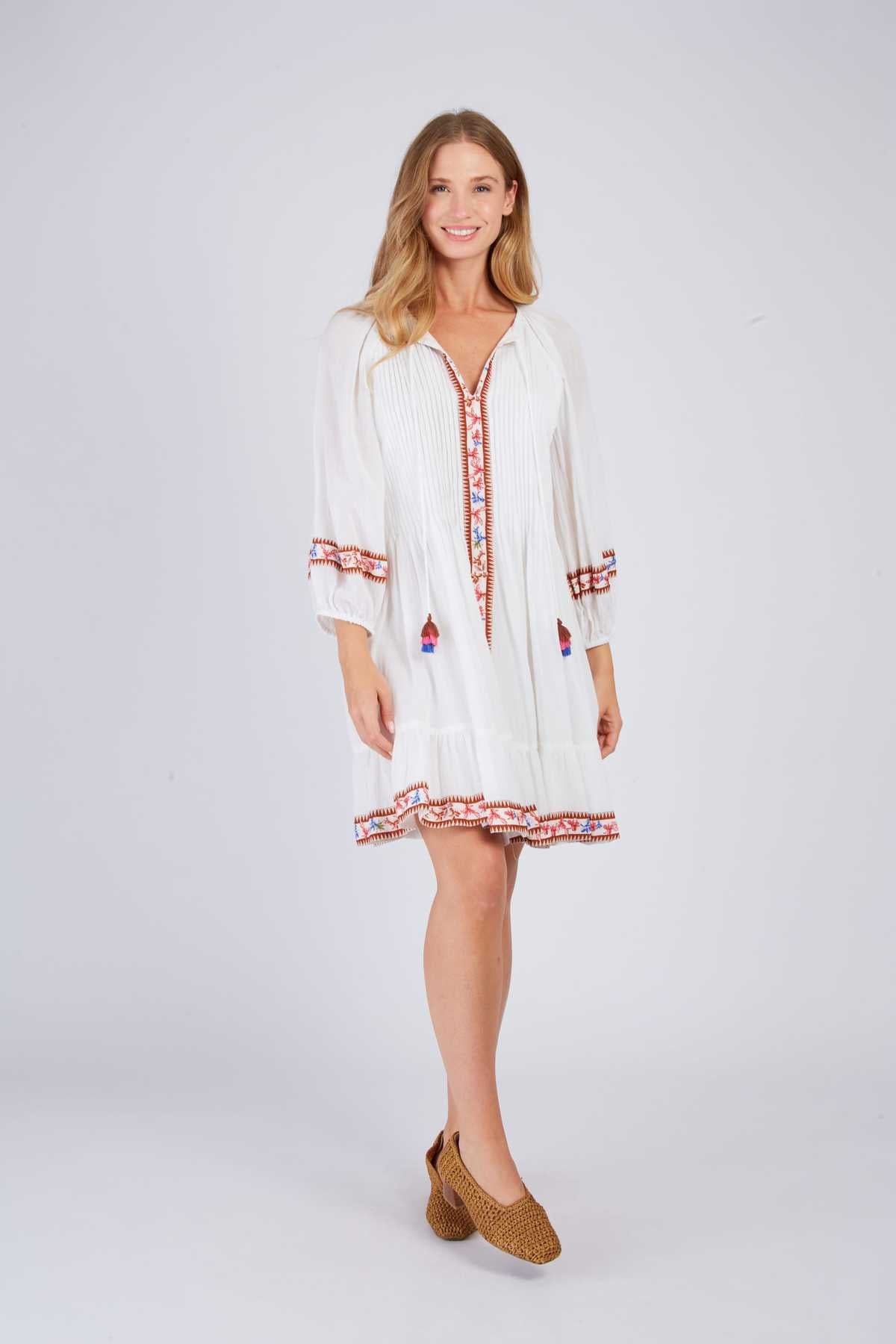 Christine Cotton Embroidered Dress -White