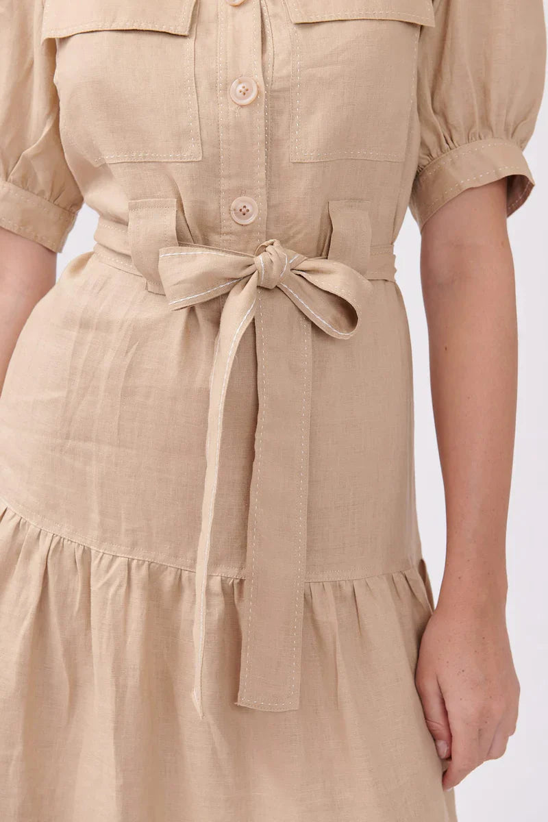 Serval Linen Dress-Olive